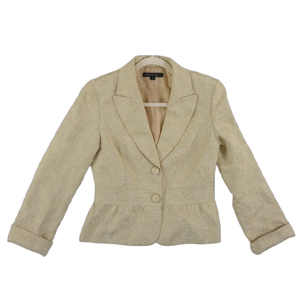 Lafayette 148 Blazer Women's Size 6 Gold Floral Jacquard Peplum Metallic Jacket - Picture 2 of 11